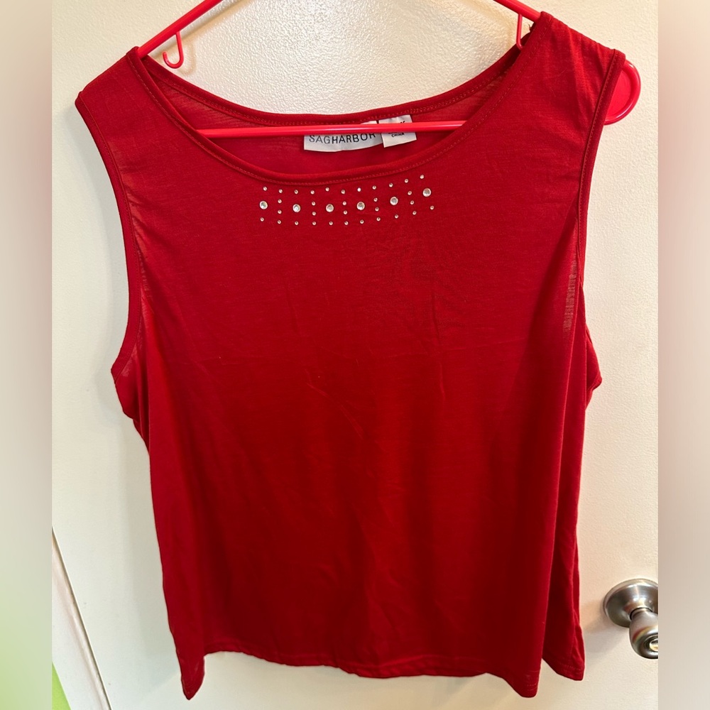 Red Tank Blouse with Crystals